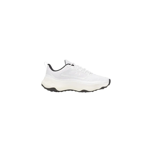 Under armour men white textile sneakers with black accents and chunky rubber sole for athletic use