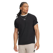 Under Armour mens black cotton t shirt classic fit with short sleeves and white trim on collar and cuffs
