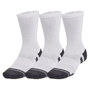 Under Armour men’s fall/winter white athletic socks with black heel and toe accents and ribbed texture