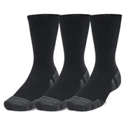 Under armour men’s fall winter socks black athletic socks with gray reinforced heel toe and ribbed cuff visible from back