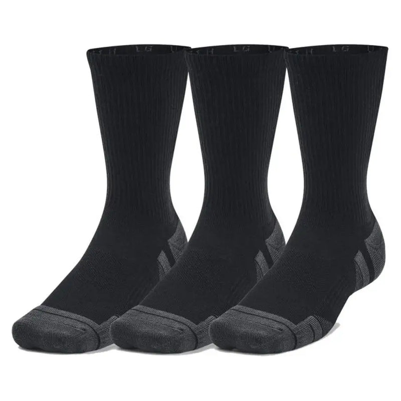 Under armour men’s fall winter socks black athletic socks with gray reinforced heel toe and ribbed cuff visible from back