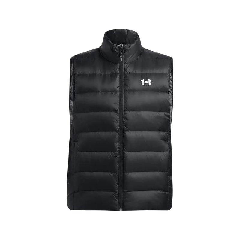 Under armour puffer vest legend down for men in black with quilted design and high collar, front view