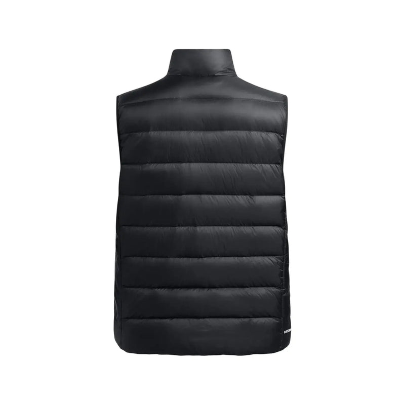 Under Armour puffer vest Legend Down for men in black with quilted high collar and horizontal stitching, front view