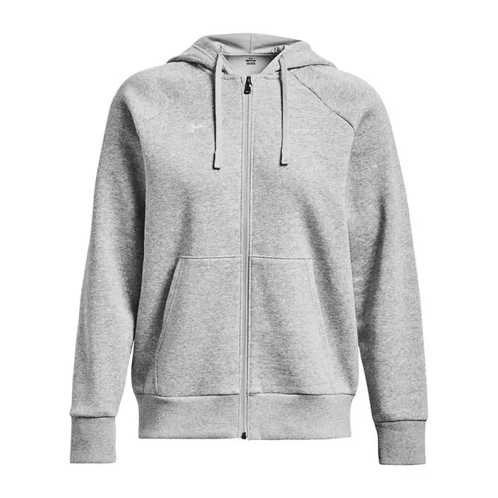 Light gray zip-up hooded sweatshirt with front pockets by Under Armour for women