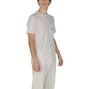 Off-white cotton t-shirt by underclub with subtle black text print on left chest and front pockets