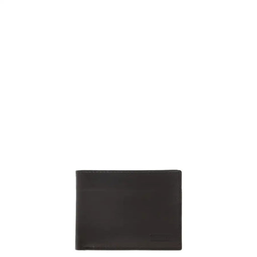 Ungaro brown mens wallet in black leather with subtle stitching and embossed logo on lower right corner shown from back