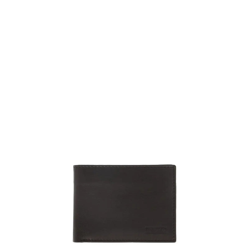 Ungaro brown mens wallet in black leather with subtle stitching and embossed logo on lower right corner shown from back