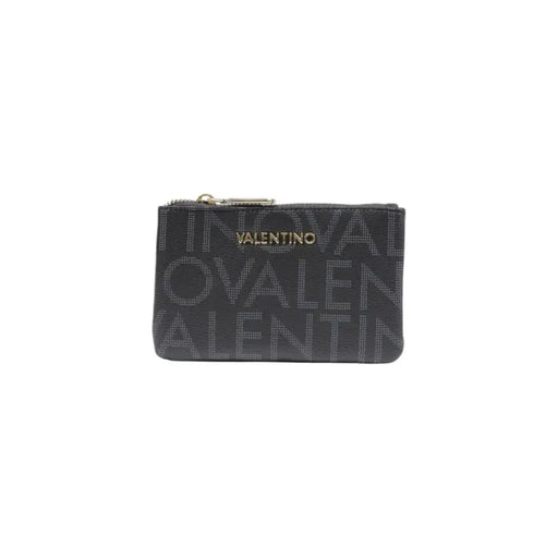 Black Valentino zippered coin case wallet with subtle gray print