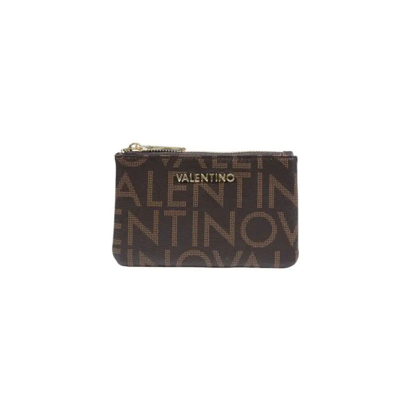 Brown Valentino wallet with repeating logo and zip pockets
