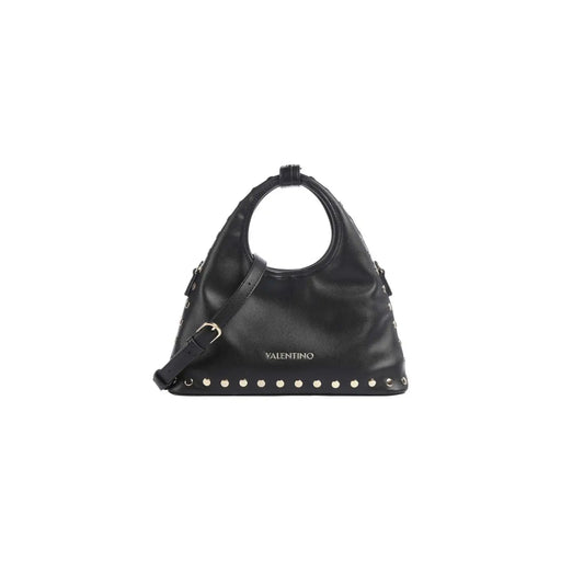 Valentino Damenhandtasche aus schwarzem Leder mit silbernen Nieten und rundem Muster top Griff aus Kunststoff, 16 x 30 cm