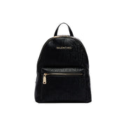 Black Valentino backpack with embossed logo pattern and gold-tone zippers made of synthetic material 35x28cm
