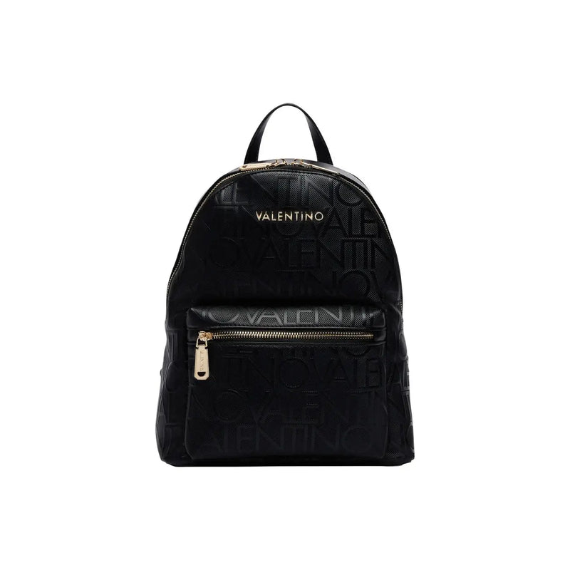 Black Valentino backpack with embossed logo pattern and gold-tone zippers made of synthetic material 35x28cm