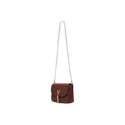 Valentino bags women brown polyurethane crossbody bag with silver chain strap and gold-tone V logo clasp