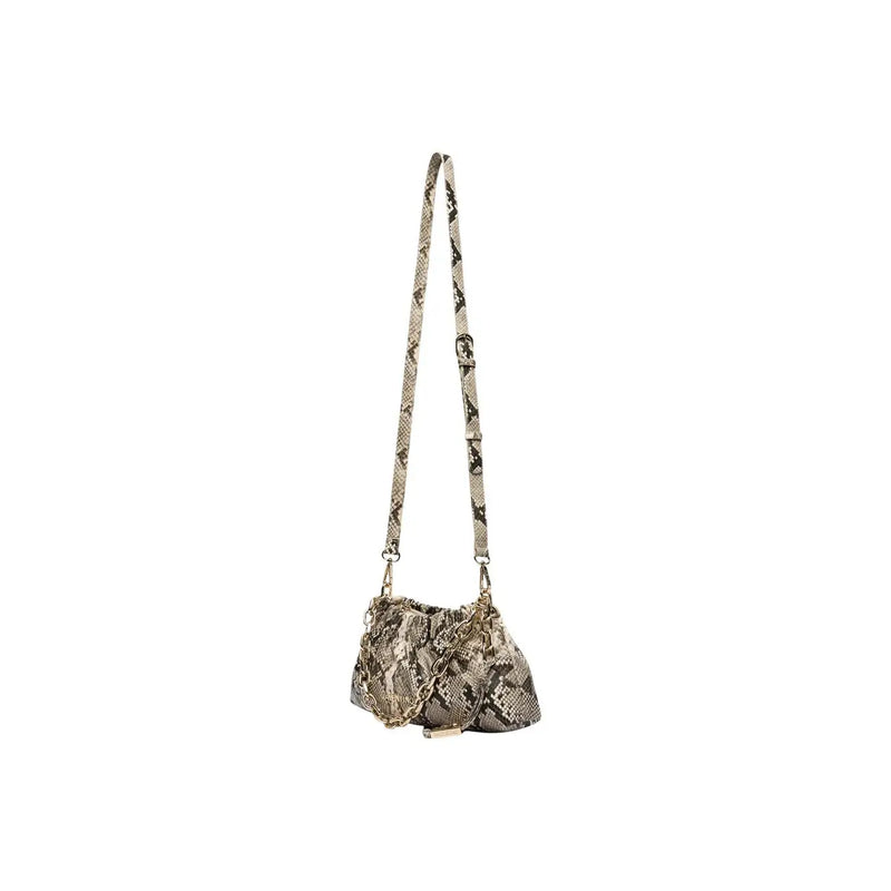 Valentino women grey taupe and black snake-print synthetic crossbody bag with gold-tone chain strap W31 x H14 cm