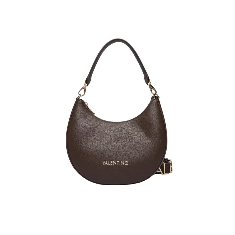 Brown textured leather Valentino hobo bag with gold-tone logo and adjustable strap for women by Valentino Bags