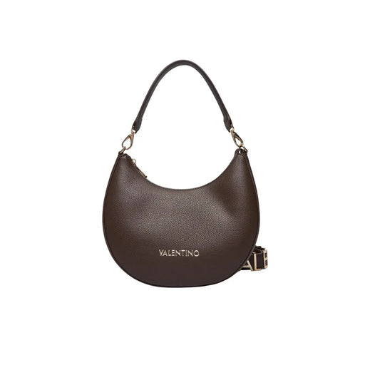 Brown textured leather Valentino hobo bag with gold-tone logo and adjustable strap for women by Valentino Bags
