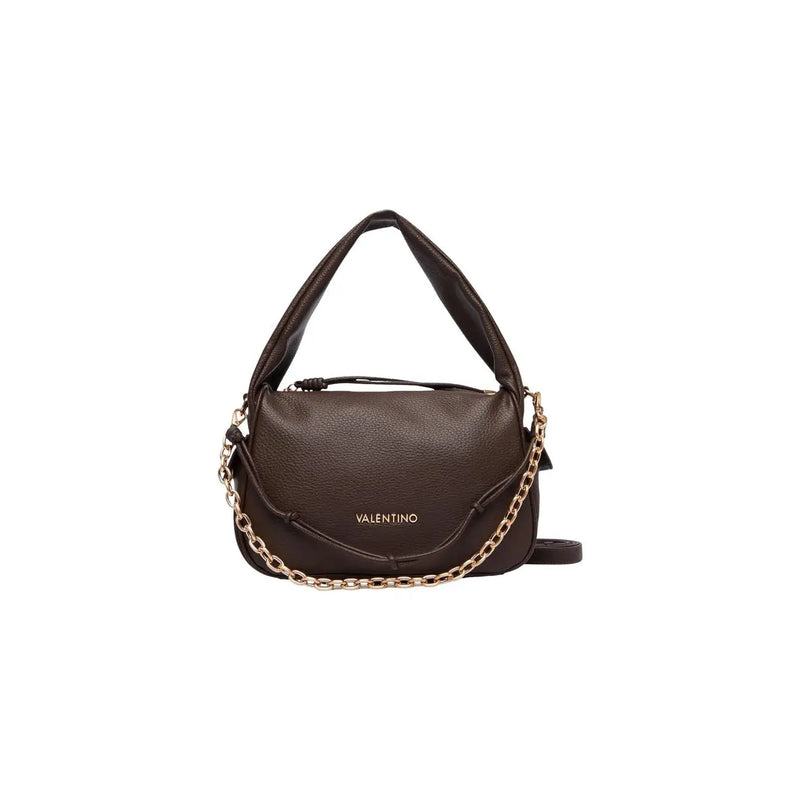 Brown leather Valentino handbag with gold-tone chain strap and top handle in synthetic leather W30cm