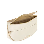 Valentino beige cream-colored leather belt bag with gold-tone zippers and hardware and shoulder strap pockets