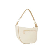 Valentino beige leather hobo bag with cream color, tan shoulder strap, gold-tone zipper, and multiple pockets
