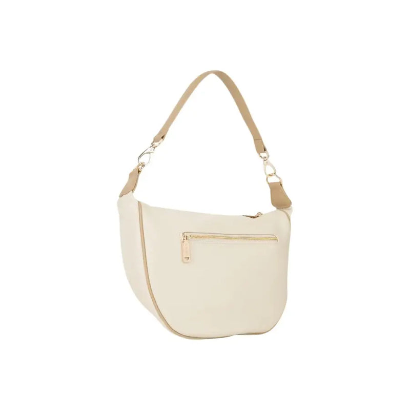 Valentino beige leather hobo bag with cream color, tan shoulder strap, gold-tone zipper, and multiple pockets
