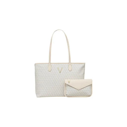 Valentino beige polyurethane tote with clutch and gold logo