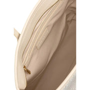 Valentino beige polyurethane handbag cream-colored leather tote bag with gold-tone zipper and stitching details