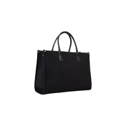 Valentino black tote bag with sleek structured design and contrasting black leather handles for stylish carry
