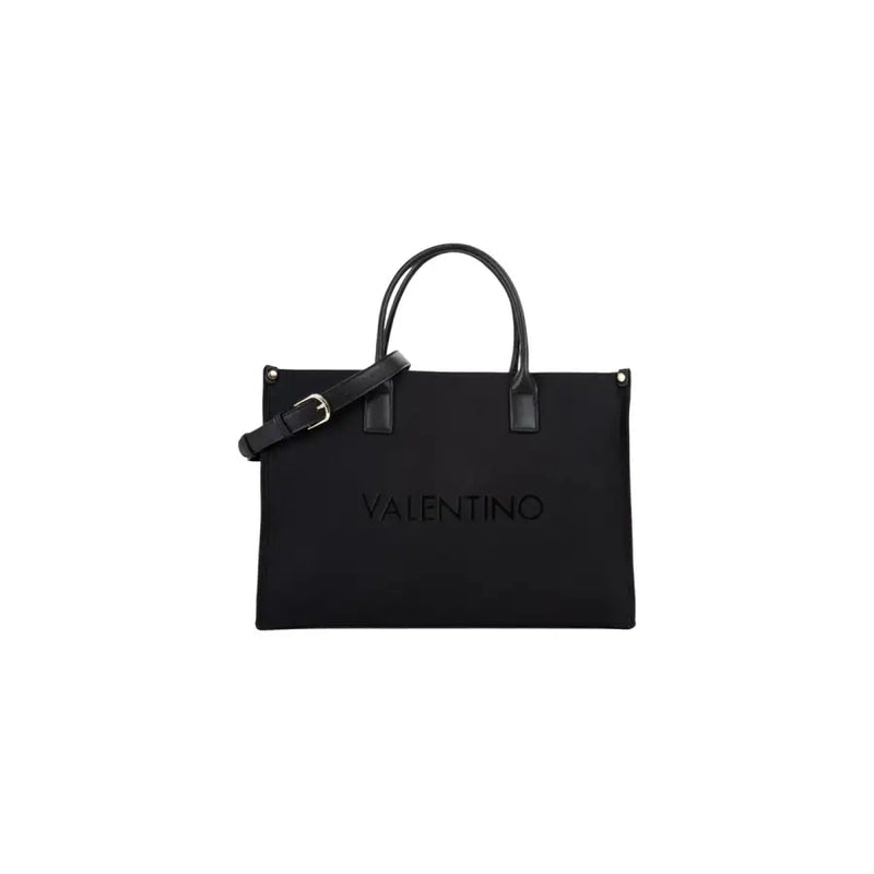 Valentino black tote bag with embossed logo leather handles shoulder strap and zip pocket for everyday use
