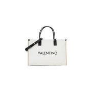 White Valentino tote bag with black leather handles and adjustable strap