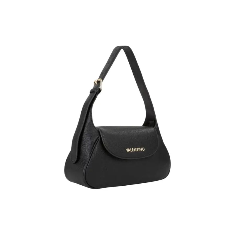 Valentino black leather handbag with sleek curved design gold-tone logo zip closure and interior pocket