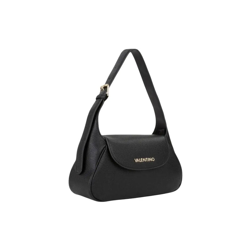 Valentino black leather handbag with sleek curved design gold-tone logo zip closure and interior pocket