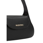 Valentino black handbag with zip closure and interior pocket featuring textured leather and gold tone branding