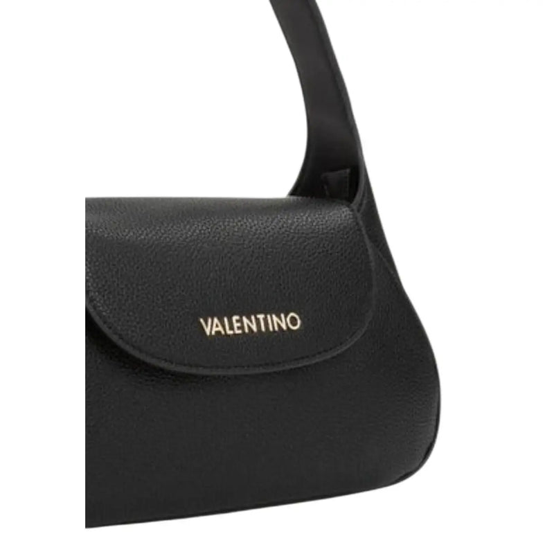 Valentino black handbag with zip closure and interior pocket featuring textured leather and gold tone branding