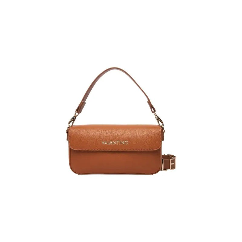 Sac à main Valentino en cuir camel beige, de forme rectangulaire, avec finitions dorées.