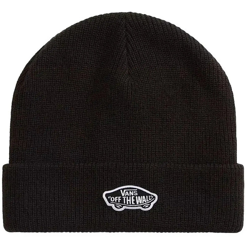 Schwarze Vans-Mütze für Herren mit weißem, gesticktem Logo am umgeschlagenen Rand, Vorderansicht
