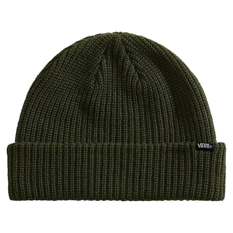 Vans-Mütze, olivgrün, gerippt, für Herren, mit umgeschlagenem Rand und schwarzem Logo-Etikett, Seitenansicht