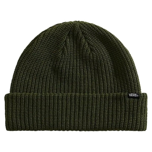 Vans-Mütze, olivgrün, gerippt, für Herren, mit umgeschlagenem Rand und schwarzem Logo-Etikett, Seitenansicht