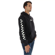 Sweat à capuche Vans pour homme en molleton de coton noir avec motif à carreaux blancs sur la manche gauche et petit logo sur la poitrine