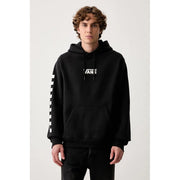 Sweat à capuche Vans pour homme en molleton de coton noir, avec logo blanc et manches rayées, style décontracté