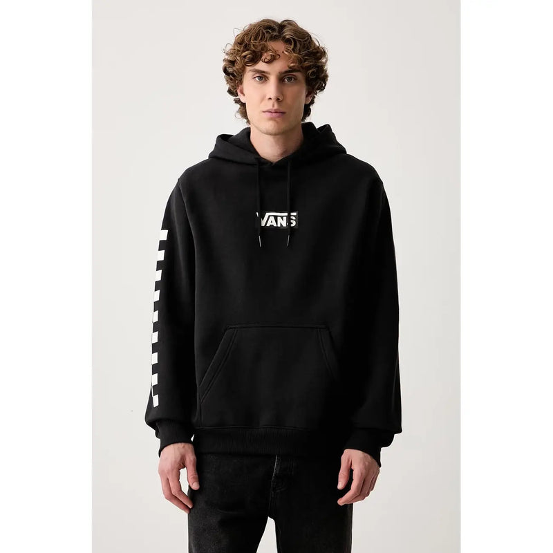 Sweat à capuche Vans pour homme en molleton de coton noir, avec logo blanc et manches rayées, style décontracté