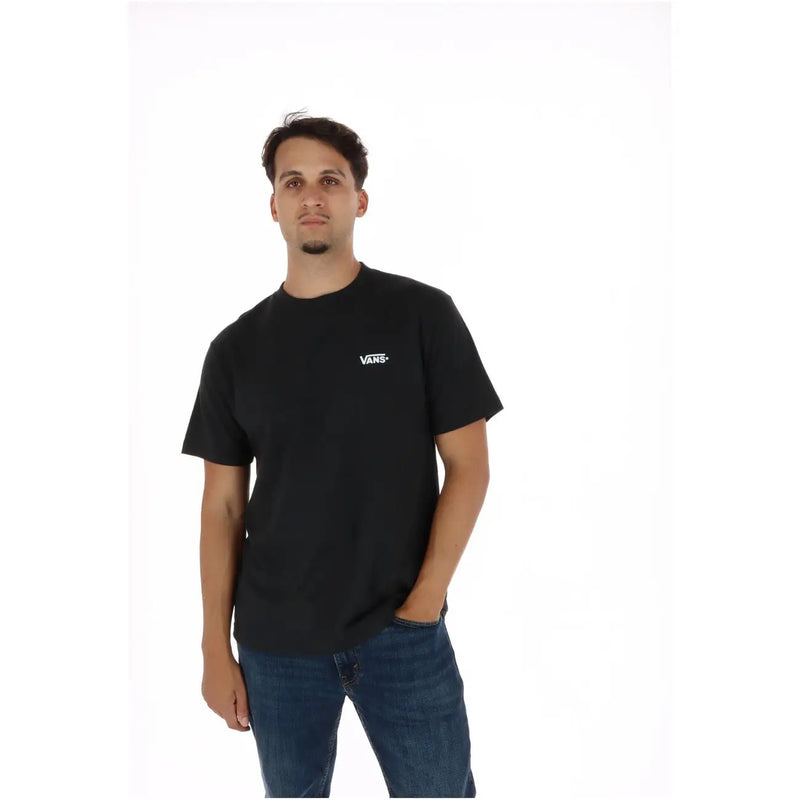 Vans men black cotton t shirt round neck with short sleeves and small white logo on the left chest