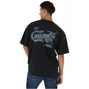 Black Vans men cotton t shirt short sleeve round neck with silver dragon graphic logo and copyright year above it