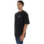 Vans men black cotton short-sleeved t shirt with a small graphic print on the left chest and round neck design