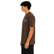 Brown cotton vans men t shirt with faded logo on chest and graphic short sleeves