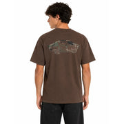 Brown cotton Vans men short sleeve t shirt showing back with off the wall graphic and camouflage print