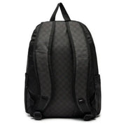 Black vans men checkered rucksack in polyester with subtle checkerboard pattern and solid black straps shown from the back