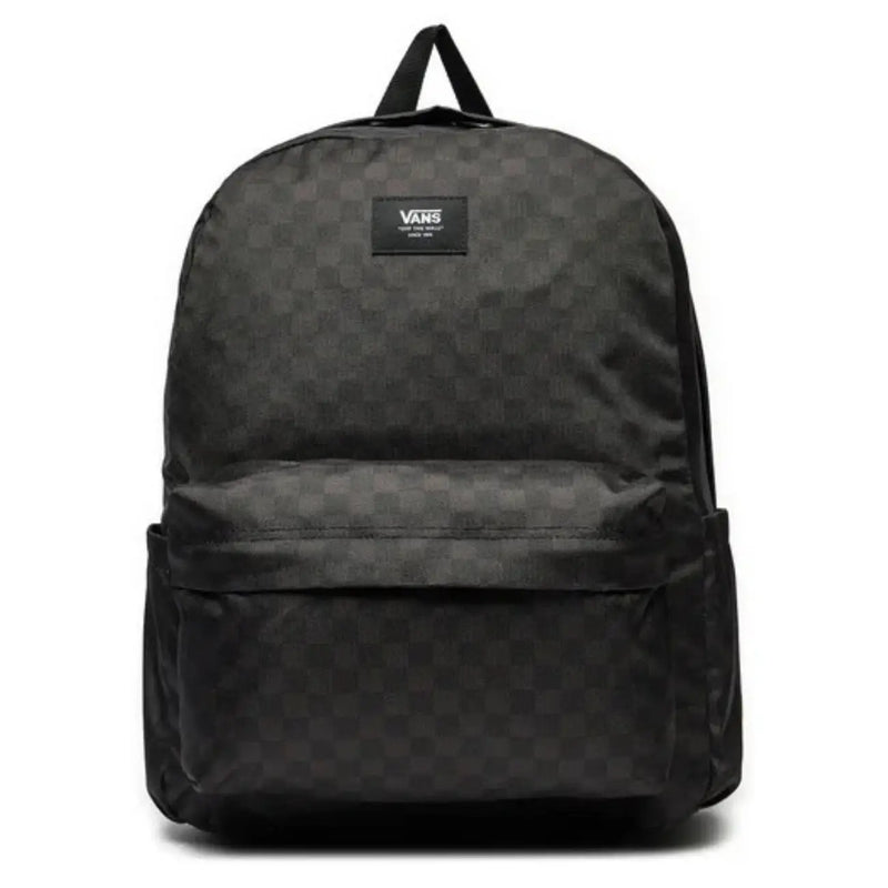 Black vans men checkered rucksack in durable polyester with subtle checkerboard pattern measuring 32x42x12 cm