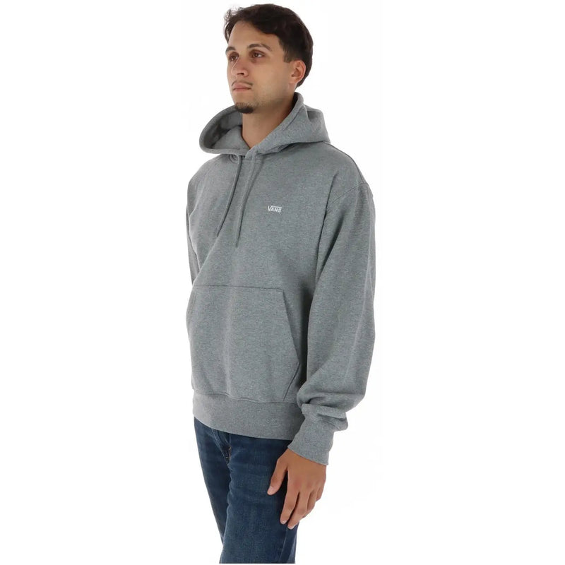 Vans men cotton hooded sweatshirt grey with subtle heather texture and small white logo on the chest pocket