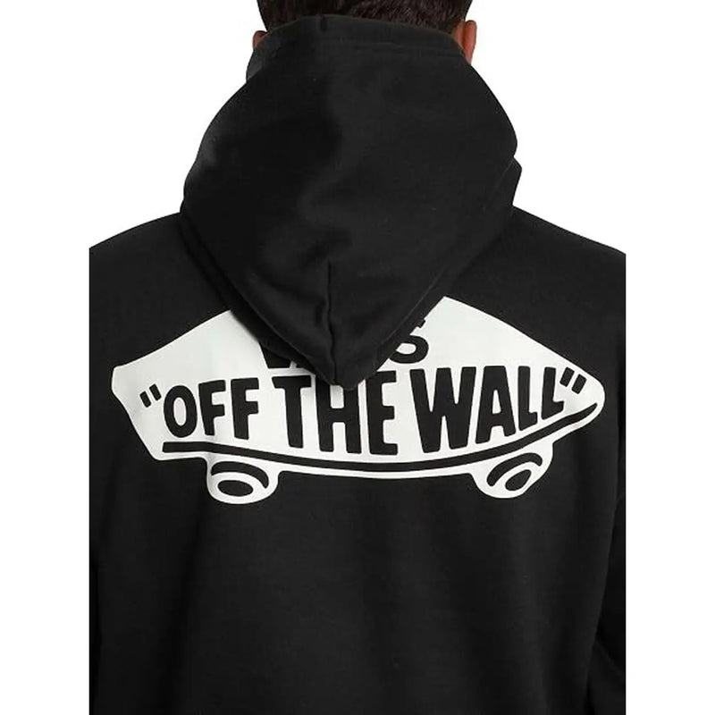 Schwarzer Vans Herren-Baumwollhoodie mit auffälligem weißen „Off the Wall“-Logo in klassischer Skateboardform für Herbst und Winter