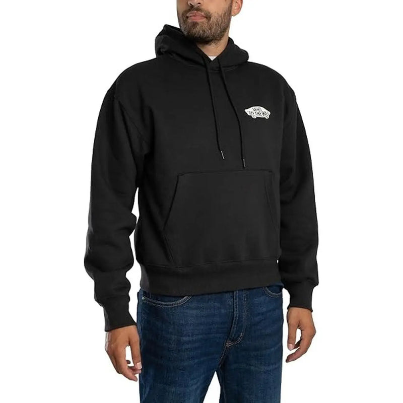 Schwarzer Vans Herren-Baumwollhoodie mit weißem Logo auf der Brust, entworfen für Herbst und Winter